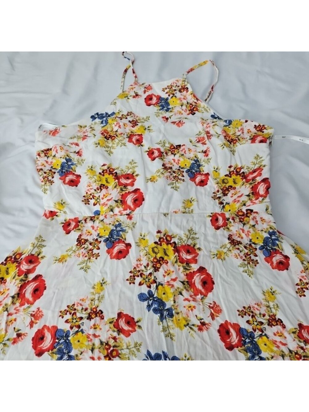 Iris Floral Fit & Flare Sundress Womens L Lace Up Back Cottagecore Boho Mini Dre - Picture 10 of 16